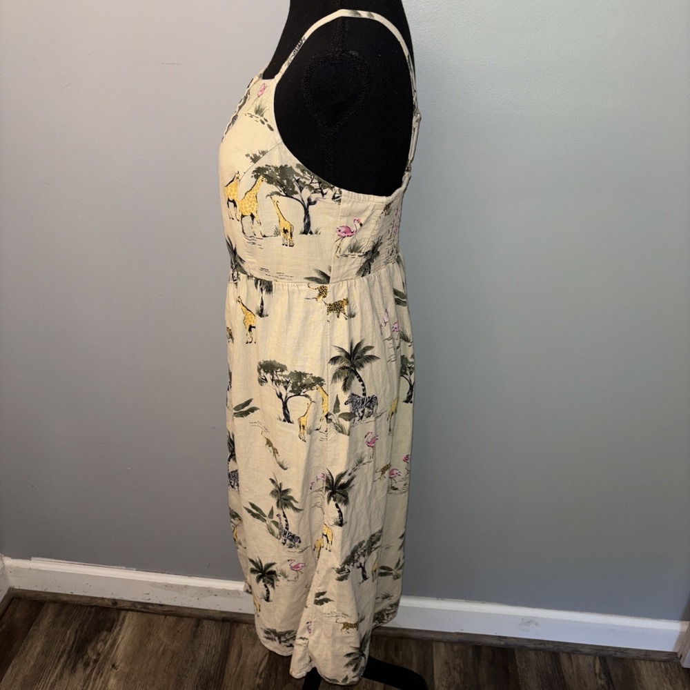 Old Navy Tan Safari Animal Print Linen Midi Dress Sz S Bohemian - Picture 3 of 10